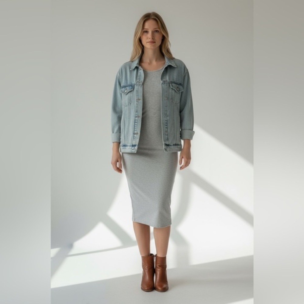 Bobeau Heather Gray Knit Bodycon Midi Dress | 3/4 Sleeve Casual XS